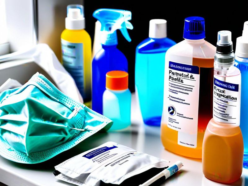 Pessoa com máscara e álcool em gel em casa durante emergência sanitária