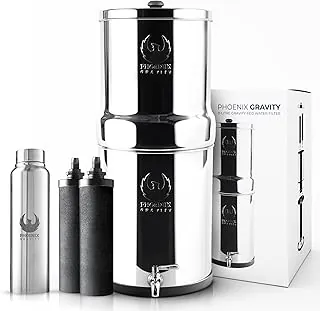 2.25 G | Filtro de agua por gravedad | Certificado NSF | Filtro de agua de acero inoxidable AISI 304 para encimera | 2 filtros de carbón | Grifo de acero | Instalación manual | No se requiere