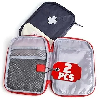 2 bolsas de primeros auxilios de viaje vacía y portátil, bolsa médica pequeña vacía con múltiples compartimentos, bolsa pequeña de primeros auxilios de 7.1 x 5.1 pulgadas con cierre de cremallera, regalo de aventura al aire libre para acampar y senderismo