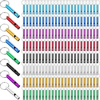 200 silbatos de emergencia con llaveros, silbato de supervivencia extra fuerte de aluminio, silbato a granel para camping, senderismo, caza, barco, entrenamiento, deportes al aire libre, multicolor
