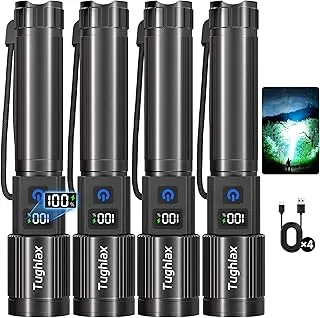 4 paquetes de linternas recargables de alto lúmenes 9900LX, linterna LED recargable con pantalla digital LCD, linterna ajustable de 5 modos, linterna súper brillante y potente, linternas tácticas para