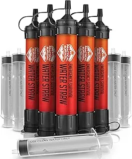 5 popotes de agua de emergencia de alta capacidad, ligeros, reutilizables, filtros de 1800 galones para camping, senderismo, viajes, ciclismo, supervivencia y emergencias. Sin fecha de caducidad