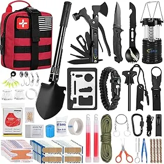 ABPIR Kit de supervivencia de 170 piezas, kit de primeros auxilios de supervivencia, kit de trauma con equipo de supervivencia esencial, suministros médicos de emergencia para senderismo, camping, mochilero, aventura al aire libre, regalos para Navidad, él papá