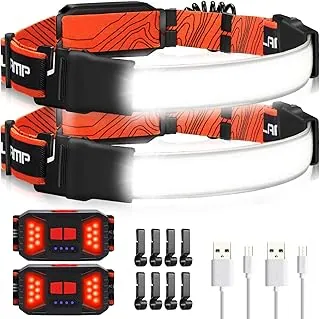 Adelante Linterna frontal LED, 2 unidades de 1000 lúmenes, 230 °, lámpara de cabeza recargable para adultos, luz trasera roja y 8 clips, impermeable, para correr, senderismo y campamento