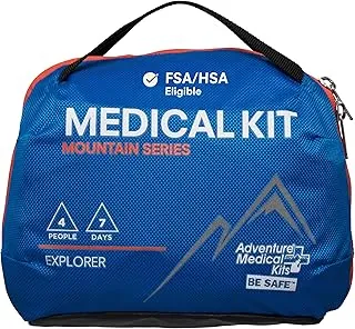 Adventure Medical Kits Mountain Series - Kit médico Explorer - Kit de primeros auxilios médicos de emergencia - para 4 personas durante 7 días - Viene con una almohadilla de trauma, medicamentos, guía y más