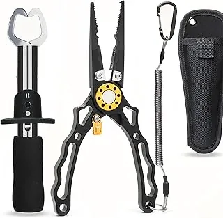 Alicates y pinzas de pesca de 7.5 pulgadas, cortes trenzados y líneas de fluorocarbono, removedor de ganchos, alicates de pesca multifuncionales de anillo dividido para pesca en el océano, pesca con mosca, herramienta de pesca en hielo, regalo para pescadores
