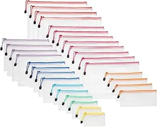 Amazon Basics Paquete de 30 bolsas de malla con cremallera, 8 tamaños, organizadores de almacenamiento impermeables con cremallera, bolsas transparentes multiusos para documentos de viaje para oficina