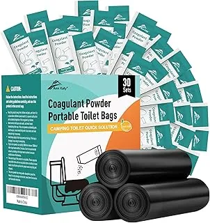 Ann Katy Polímero superabsorbente, paquete de 30 unidades, portátil y de rápida absorción de gel de productos químicos para inodoro de campamento con cubo de 5 galones, bolsa de cordón para inodoro, bolsa de inodoro de emergencia y gel para orinal
