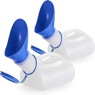 AWOKEN Urinario unisex, orinal portátil para hombres y mujeres, botella de orina con tapa sellada y embudo para ancianos, niños y pacientes para acampar y viajes al aire libre (Azul-2 juego de
