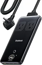 Baseus Estación de carga Blade de 140 W, regleta de alimentación USB C compacta 6 en 1 con cable de extensión plano desmontable de 5 pies, pantalla digital, cargador de escritorio delgado y rápido