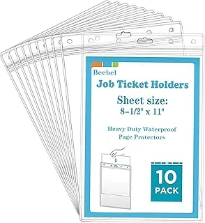 Beebel Paquete de 10 soportes para boletos de trabajo de 8 1/2 x 11 pulgadas, protectores impermeables con cremallera, resistentes y de borrado en seco, almacenamiento de documentos, soportes para