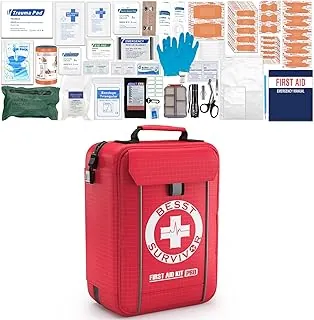 Besst Survivor Kit completo de primeros auxilios - Compartimentos etiquetados para traumas y emergencias, kits de emergencia compactos para automóviles, barcos, camping, huracanes y emergencias al aire libre - 265 piezas