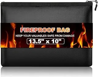 Bolsa de dinero ignífuga, 13.5 x 10 pulgadas, bolsa a prueba de fuego para documentos, soporte impermeable para documentos de viaje y organizador para efectivo, pasaporte, tarjetas de crédito, bolsa portátil resistente al fuego para el hogar
