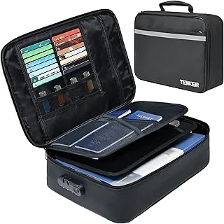 Bolsa de documentos con cerradura, estuche de almacenamiento de archivos ignífugo con resistente al agua, caja organizadora TENKER para documentos, organizador portátil seguro para el hogar para laptop, archivos, certificados, negro (15 x 11 x 4 pulgadas)