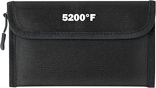 Bolsa de documentos impermeable ignífuga – Bolsa de dinero resistente al agua de 5200 °F a prueba de fuego, 3 capas de almacenamiento con aislamiento térmico con cremallera, 7.9 x 5 pulgadas, bolsa segura para archivos en efectivo (negro)