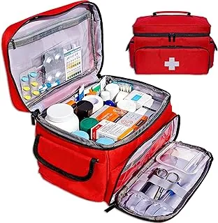 Bolsa de primeros auxilios vacía de 12 x 9 x 7 pulgadas, bolsa médica roja, organizador de botellas de píldoras, bolsa portátil de emergencia, kit de medicamentos de viaje, caja de almacenamiento de primeros auxilios para automóvil, hogar, oficina, dormitorio, al aire libre (pequeño)