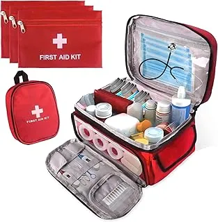 Bolsa de primeros auxilios vacía, juego de 5 piezas con organizador médico grande, 3 bolsas portátiles y bolsa de transporte para kits de primeros auxilios para mascotas, suministros médicos de viaje de aventura en el hogar (rojo)