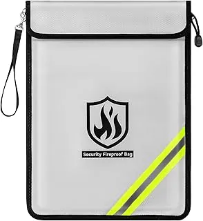 Bolsa ignífuga para documentos, 15 x 11 pulgadas, resistente al agua, 2000 ℉, segura para documentos importantes, dinero en efectivo, documentos legales, dos bolsillos, doble cremallera, correa de mano y tira reflectante