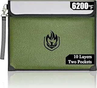 Bolsa ignífuga para Documentos con 2 Bolsillos 6200°F, Bolsa ignífuga para Dinero Impermeable de 10 Capas para Efectivo con Tira Reflectante, Funda Impermeable Resistente al Calor para Documentos