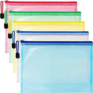 Bolsas de malla con cremallera, paquete de 5 bolsas impermeables con cremallera de 13.2 x 9.4 pulgadas, bolsas de almacenamiento de malla transparente de varios colores para el hogar, oficina, escuela
