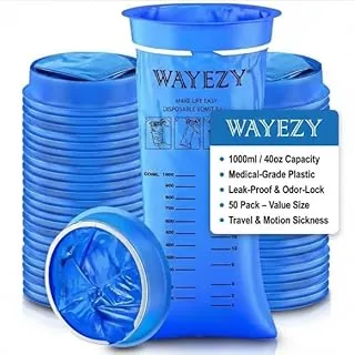 Bolsas desechables para vómito, paquete de 50 unidades (33.8 fl oz), bolsas de grado médico para viajes, mareos por movimiento, náuseas matutinas y niños, a prueba de fugas, bloqueo de olores