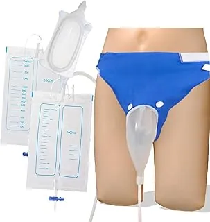 Bolsas recolectoras de orina portátiles para hombres, catéter de condón a prueba de fugas de silicona reutilizable con 2 bolsas de catéteres, colector de orinario masculino para hombres ancianos, viajeros (S/M, azul)