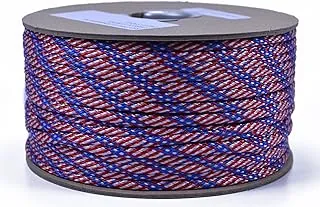 Bored Paracord - Madejas de 1', 10', 25', 50', 100' pies y carretes de 250', 1000' pies de cuerda de paracaídas 550 Tipo III de 7 hebras Paracord con más de 300 colores - Estrellas y rayas - 10 pies