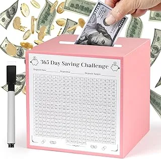 Caja de ahorro de dinero de 365 días, irrompible de madera de $5,050 para desafiar la caja de desafío, imprescindible romper para acceder a monedas y dinero, caja de ahorro de caja de ahorro de