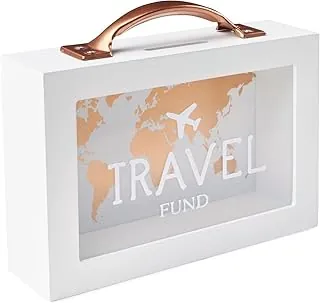Caja de dinero de sombra para ahorro de viaje - Banco de monedas para adultos - Tarro de vacaciones - Caja de ahorro blanca con asa - Fondo de luna de miel - Fondo de aventura