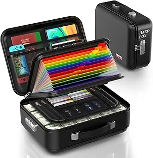Caja de documentos ignífuga con cerradura de combinación, resistente al fuego y al agua, caja fuerte para documentos importantes, certificados, computadoras portátiles, pasaportes (negro)