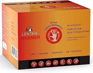 Calentadores de manos calientes, 50 unidades, 10 horas de calor de larga duración, paquetes de calor activados por aire naturales sin olor para manos, dedos de los pies y el cuerpo, aprobado por la TSA