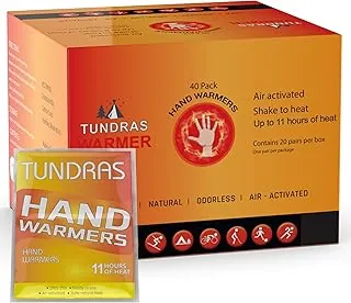 Calentadores de manos calientes de 11 horas de larga duración, 40 unidades, paquetes de calor activados por aire naturales, sin olor, seguros de un solo uso, para manos, dedos de los pies y el cuerpo