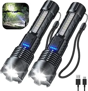 Cinlinso Linterna de Altos Lúmenes Recargable Paquete de 2, 990000 Lúmenes Súper Brillantes, Linternas LED con 7 Modos de Luz, IPX6 Impermeable, Potente Linterna de Mano para Camping y Emergencias en