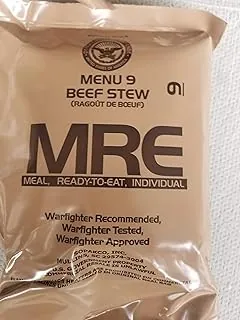 Comidas genuinas de MRE militares 2022 listas para comer con fecha de inspección 2022 o más reciente (estofado de ternera)