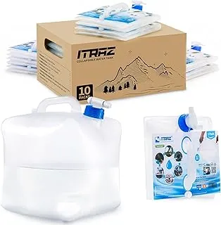 Contenedor de almacenamiento de agua plegable, jarra de agua portátil de 10 x 5.3 galones sin BPA con espita y ventilación, transportador de almacenamiento de agua a largo plazo para mochila de senderismo al aire libre y kit de supervivencia de emergencia