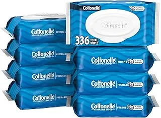 Cottonelle Toallitas húmedas desechables Fresh Feel, toallitas húmedas para adultos, 8 paquetes con tapa abatible, 42 toallitas por paquete (336 toallitas en total), el embalaje puede variar