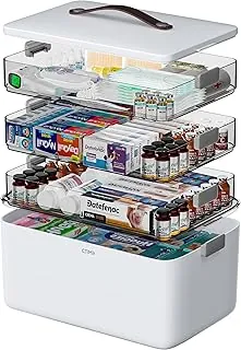 CTIME Organizador de medicamentos XL de 4 niveles – Botiquín portátil con mango de cuero, kit de primeros auxilios vacío para el hogar, escuela, dormitorio, viajes, casa rodante, dormitorio, regalo