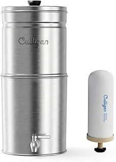 Culligan MaxClear - Sistema de filtro de agua por gravedad de 2.25 galones, elimina microplásticos, PFAS y plomo, certificado NSF/ANSI, filtro de encimera de acero inoxidable cepillado con 1 filtro de cerámica