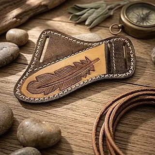 Dessi Funda de cuchillo de cuero italiano para cuello de cinturón, forro de franela de plumas talladas a mano, filete de supervivencia EDC para caza, hoja fija para 4-6 pulgadas, dibujo cruzado horizontal, regalos para hombres