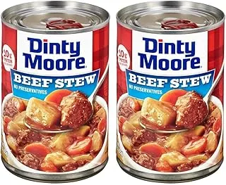 DINTY MOORE Estofado de ternera, 15 onzas, totalmente cocido y listo para comer con papas frescas y zanahorias, sin gluten, 0.35 onzas de proteína, sin conservantes, perfecto para fideos, galletas y