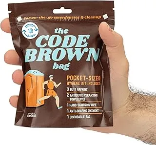 Drankful Code Brown Bag, paquete de baño portátil de viaje de un solo uso, incluye toallitas para el trasero, toallitas de mano, bolsa de desecho, desinfectante de manos, ungüento antifricción, para