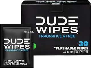 DUDE Toallitas húmedas desechables On-The-Go - 1 paquete, 30 unidades - Sin fragancia, extra grandes, envueltas individualmente con vitamina E y aloe - Seguras para fosas sépticas y alcantarillado