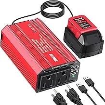 Ecarke Inversor de corriente portátil de 300 W compatible con batería Milwaukee de 18 V, CC 20 V a CA 110 V con 2 salidas de CA, 3 puertos USB y 1 tipo C de 18 W, para uso de emergencia de camping RV (sin batería)