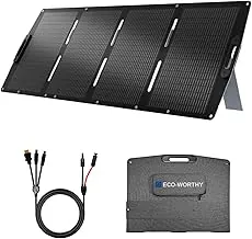 ECO-WORTHY Panel solar portátil de 200 W para centrales eléctricas, IP65 impermeable y ligero con soporte ajustable, panel solar plegable de alta eficiencia del 23% para exteriores, caravana, camping, emergencia fuera de la red