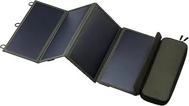 ELECOM NESTOUT Panel solar portátil, puertos USB-A duales, cargador de generación de energía de 28W para teléfono, camping, duradero, resistente al agua, nailon ripstop, plegable, ligero, soportes