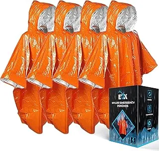 ELK Poncho de emergencia, paquete de 4 unidades, retención de calor, manta térmica reversible de Mylar, reflectante para mayor visibilidad, equipo de supervivencia para acampar al aire libre