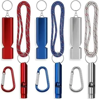 Emergency Safety Whistle Kit with 6 Aluminum Survival Whistles, Paracord Lanyards and Carabiners for Camping Hiking Boating Hunting, Loud 120dB Rescue Signaling Whistles for Outdoor Survival Gear