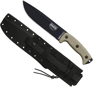 ESEE Cuchillo de supervivencia auténtico JUNGLAS, funda de Kydex, respaldo MOLLE (hoja negra, Junglas II)