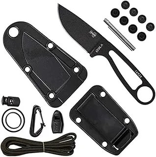 ESEE Knives Izula - Cuchillo de hoja fija con kit de supervivencia, funda y placa de clip (hoja negra/funda negra/kit de supervivencia)