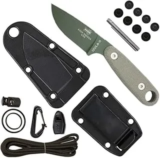 ESEE Knives Izula II - Cuchillo de hoja fija con kit de supervivencia, funda, placa de clip y mango de micarta (hoja verde oliva/funda negra/kit de supervivencia)